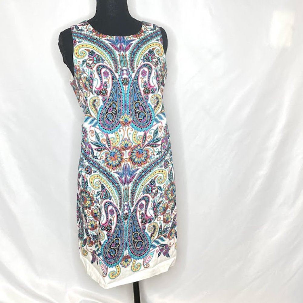 London Times Multicolor Paisley Sheath Dress | Sleeveless Cotton Blend Work Dres